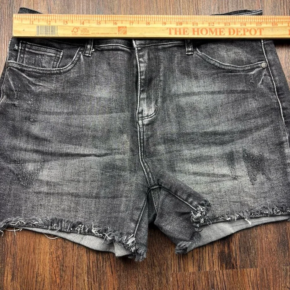 Judy Blue Cutoff Shorts Distressed Faded Black Raw Hem JB150035 Women’s Size L